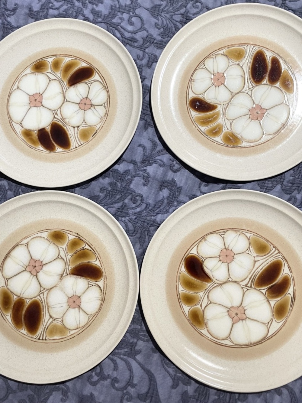 MCM Yamaka Stoneware Tiffany Flowers Japan Dinner Plates Cloisonne Set 4 Vintage